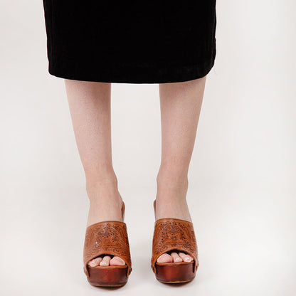 Loyal West Desert Wanderer Sandals - Light Brown Handtooled Leather