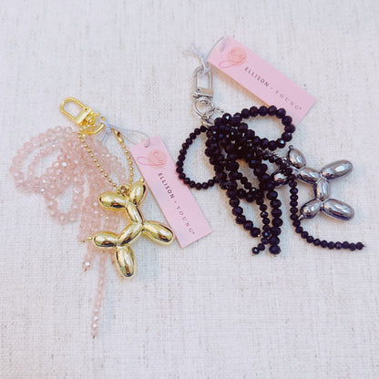 Balloon Dog Bag Charm With Beaded Bow