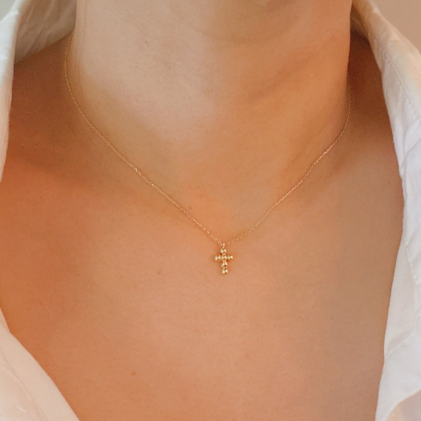 Mini Dot Cross Pendant Necklace