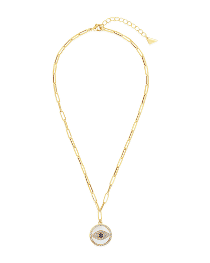 CZ & Mother of Pearl Evil Eye Pendant Necklace