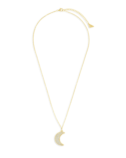 Pave CZ Moon Crescent Pendant