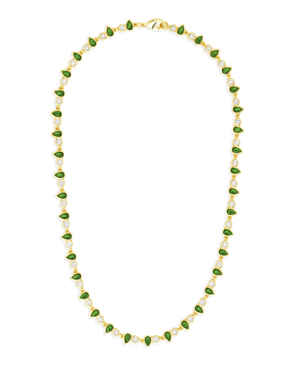 Emerald Pear & Round Cut Bezel CZ Tennis Necklace