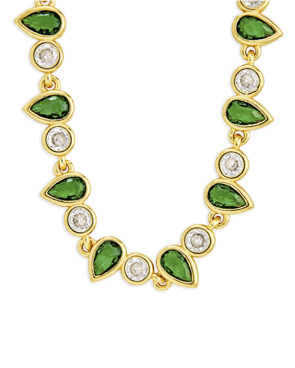 Emerald Pear & Round Cut Bezel CZ Tennis Necklace