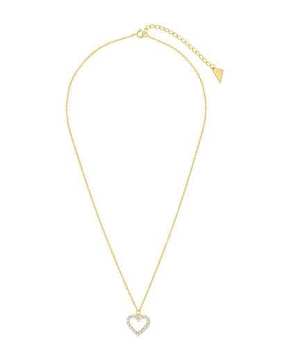 Sterling Silver Cubic Zirconia Outline Heart Pendant Necklace
