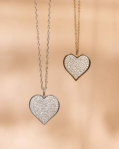 Sterling Silver CZ Statement Heart Pendant