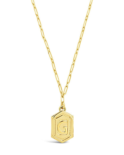 Hexagon Tag Initial Pendant Necklace