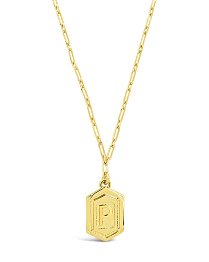 Hexagon Tag Initial Pendant Necklace