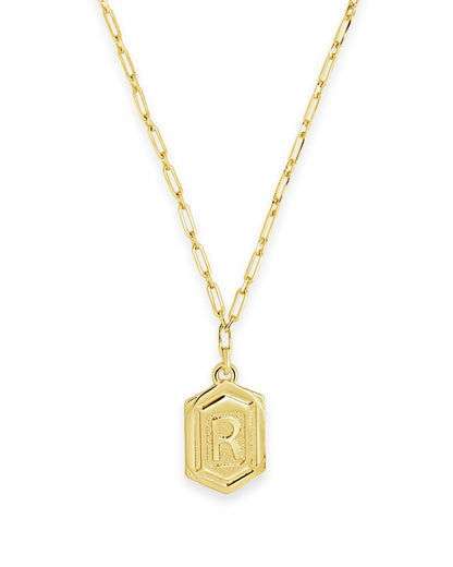 Hexagon Tag Initial Pendant Necklace