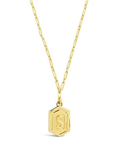 Hexagon Tag Initial Pendant Necklace