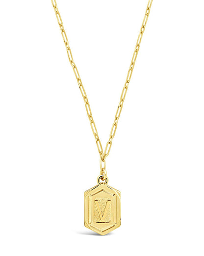 Hexagon Tag Initial Pendant Necklace