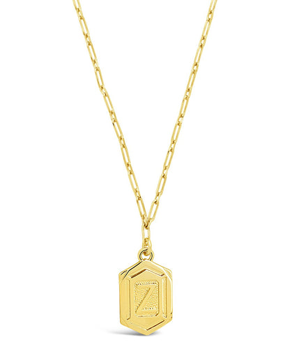 Hexagon Tag Initial Pendant Necklace