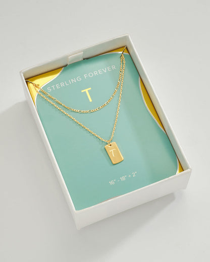 Initial Tag Layered Chain Necklace
