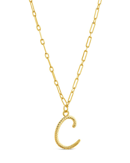 Textured Initial Charm Pendant Necklace