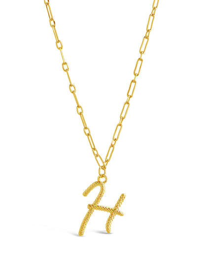 Textured Initial Charm Pendant Necklace