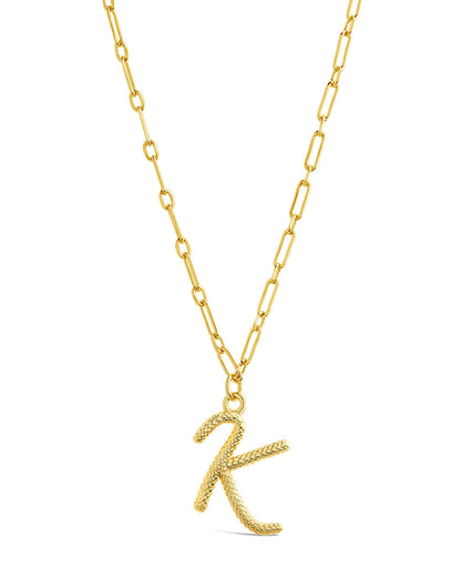Textured Initial Charm Pendant Necklace