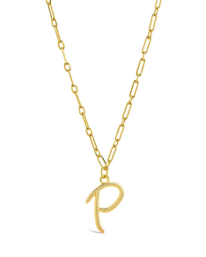 Textured Initial Charm Pendant Necklace