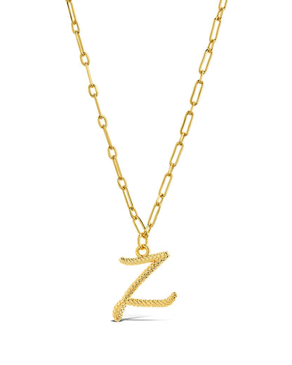 Textured Initial Charm Pendant Necklace