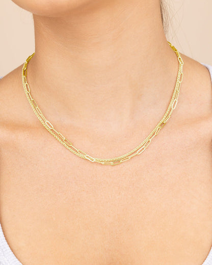 Emery Paperclip & Curb Chain Layered Necklace