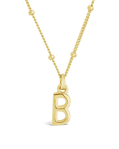 Sterling Silver Initial Necklace with Beaded Chain