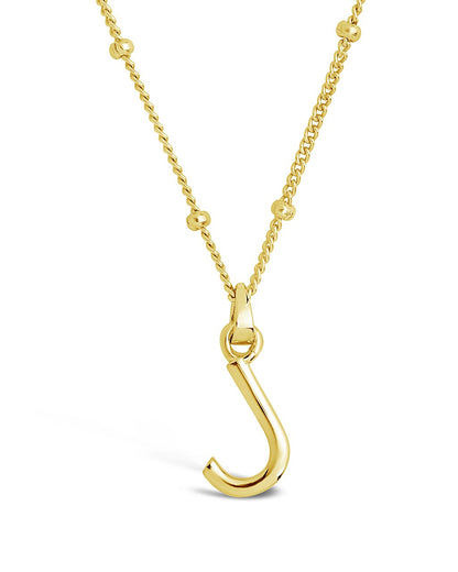 Sterling Silver Initial Necklace with Beaded Chain
