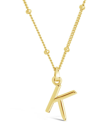 Sterling Silver Initial Necklace with Beaded Chain
