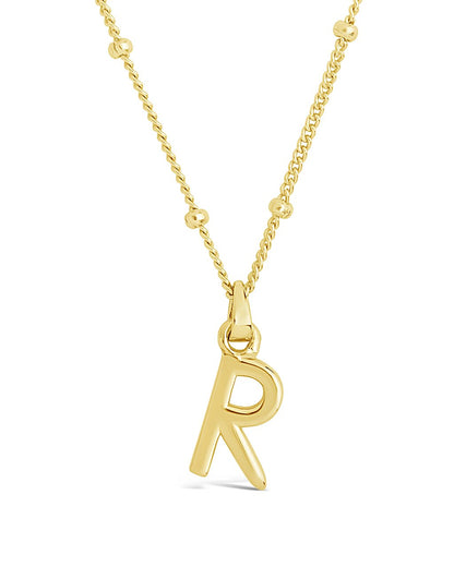 Sterling Silver Initial Necklace with Beaded Chain