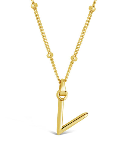 Sterling Silver Initial Necklace with Beaded Chain