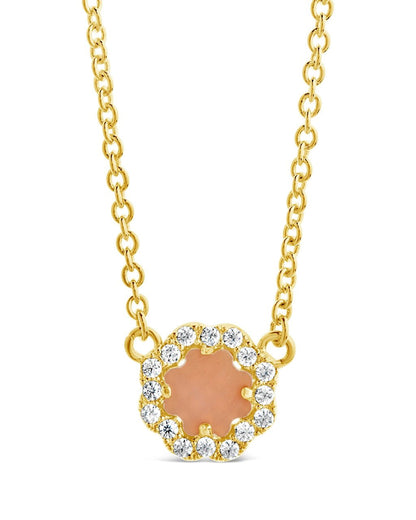 CZ Bezel Rose Petal Pendant Necklace
