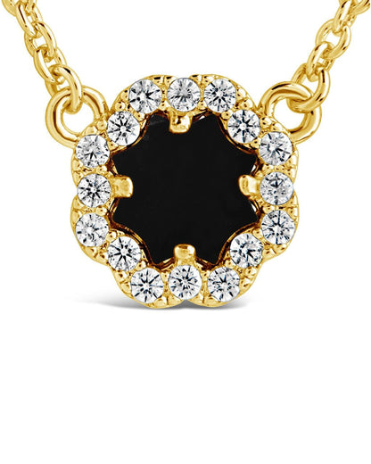 CZ Bezel Rose Petal Pendant Necklace