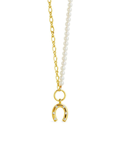Elva Pearl CZ Horseshoe Necklace
