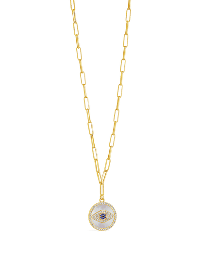 CZ & Mother of Pearl Evil Eye Pendant Necklace