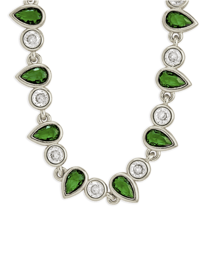 Emerald Pear & Round Cut Bezel CZ Tennis Necklace