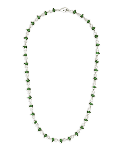 Emerald Pear & Round Cut Bezel CZ Tennis Necklace