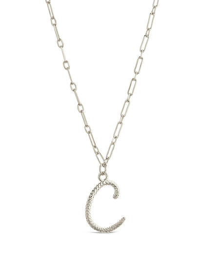 Textured Initial Charm Pendant Necklace