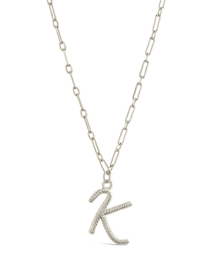Textured Initial Charm Pendant Necklace