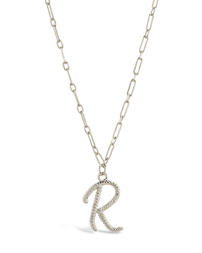 Textured Initial Charm Pendant Necklace