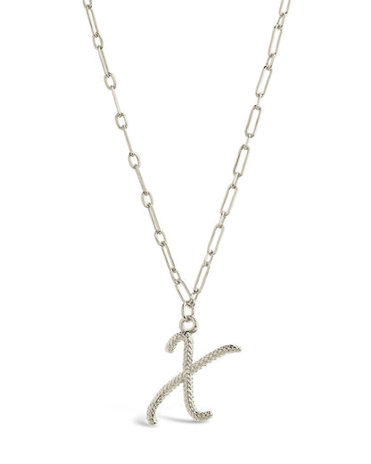 Textured Initial Charm Pendant Necklace
