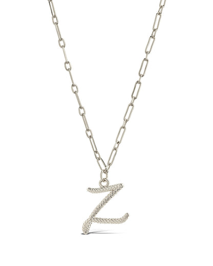 Textured Initial Charm Pendant Necklace