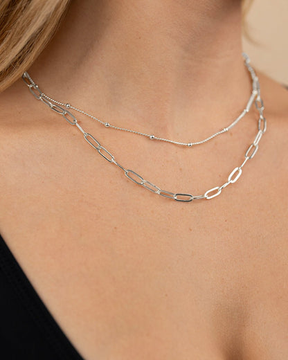 Leah Beaded & Paperclip Layered Chain Necklace