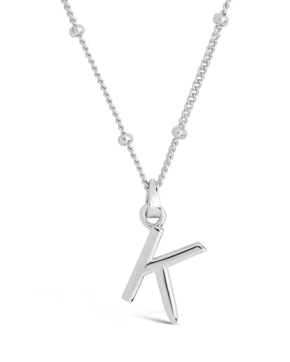 Sterling Silver Initial Necklace with Beaded Chain