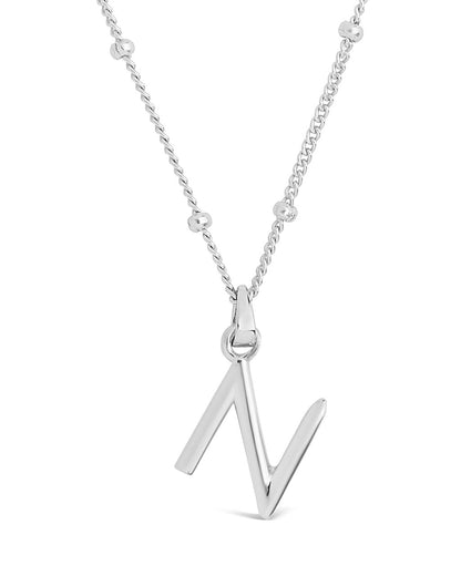 Sterling Silver Initial Necklace with Beaded Chain