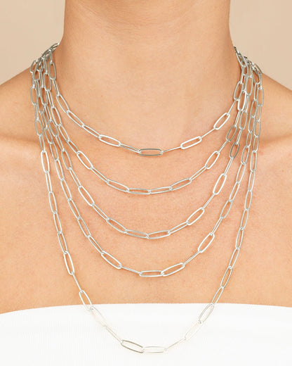 Sterling Silver Large Elongated Paperclip Chain Necklace