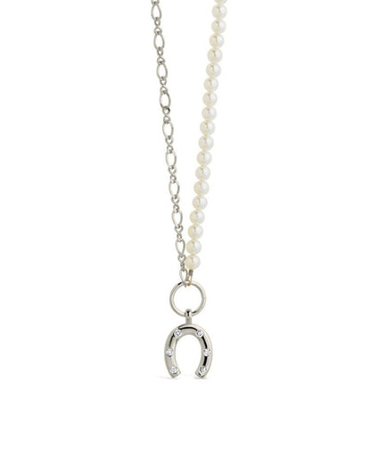 Elva Pearl CZ Horseshoe Necklace