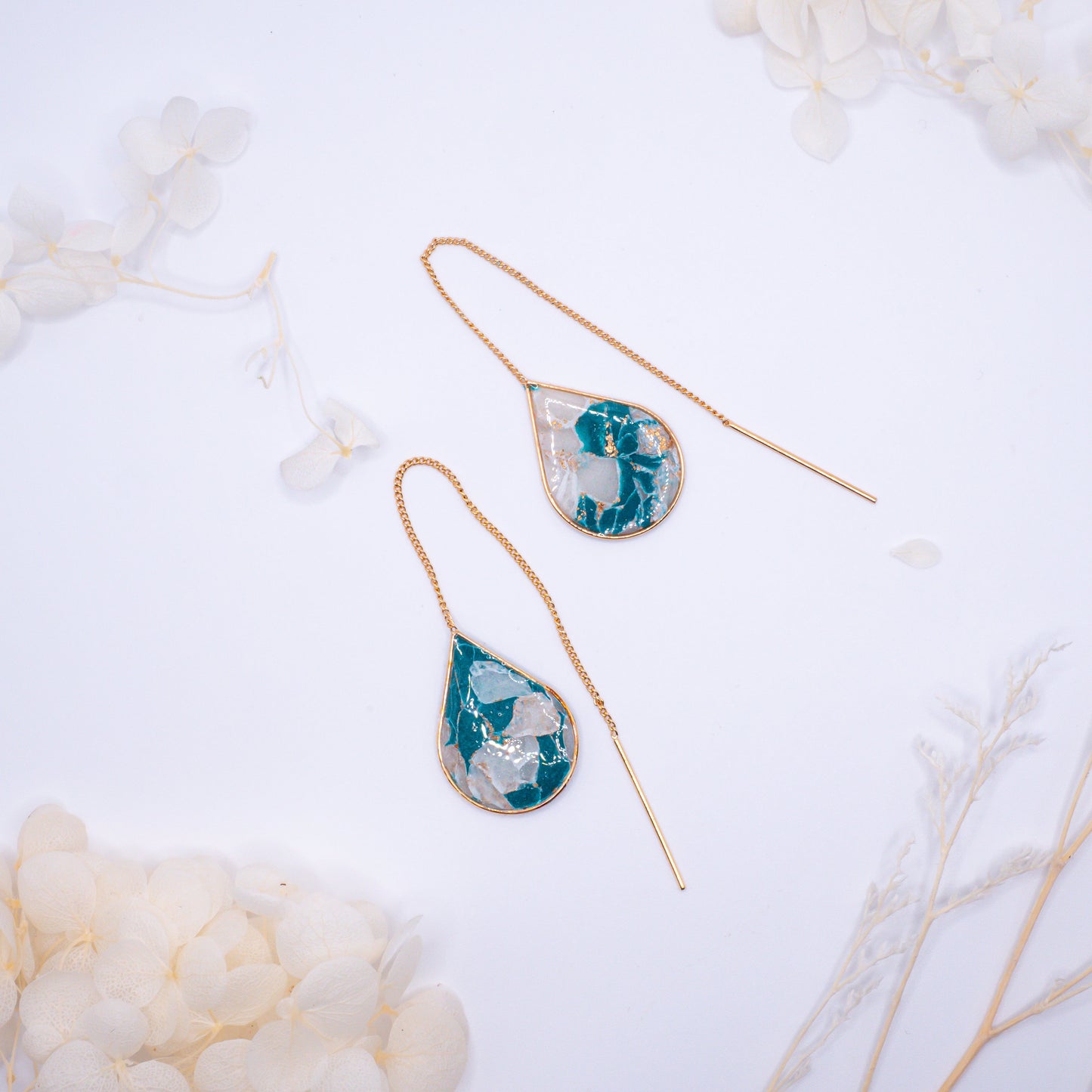 Ashley - Teal Marble Gold Threaders
