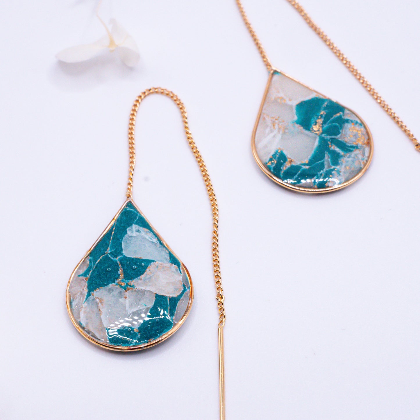 Ashley - Teal Marble Gold Threaders