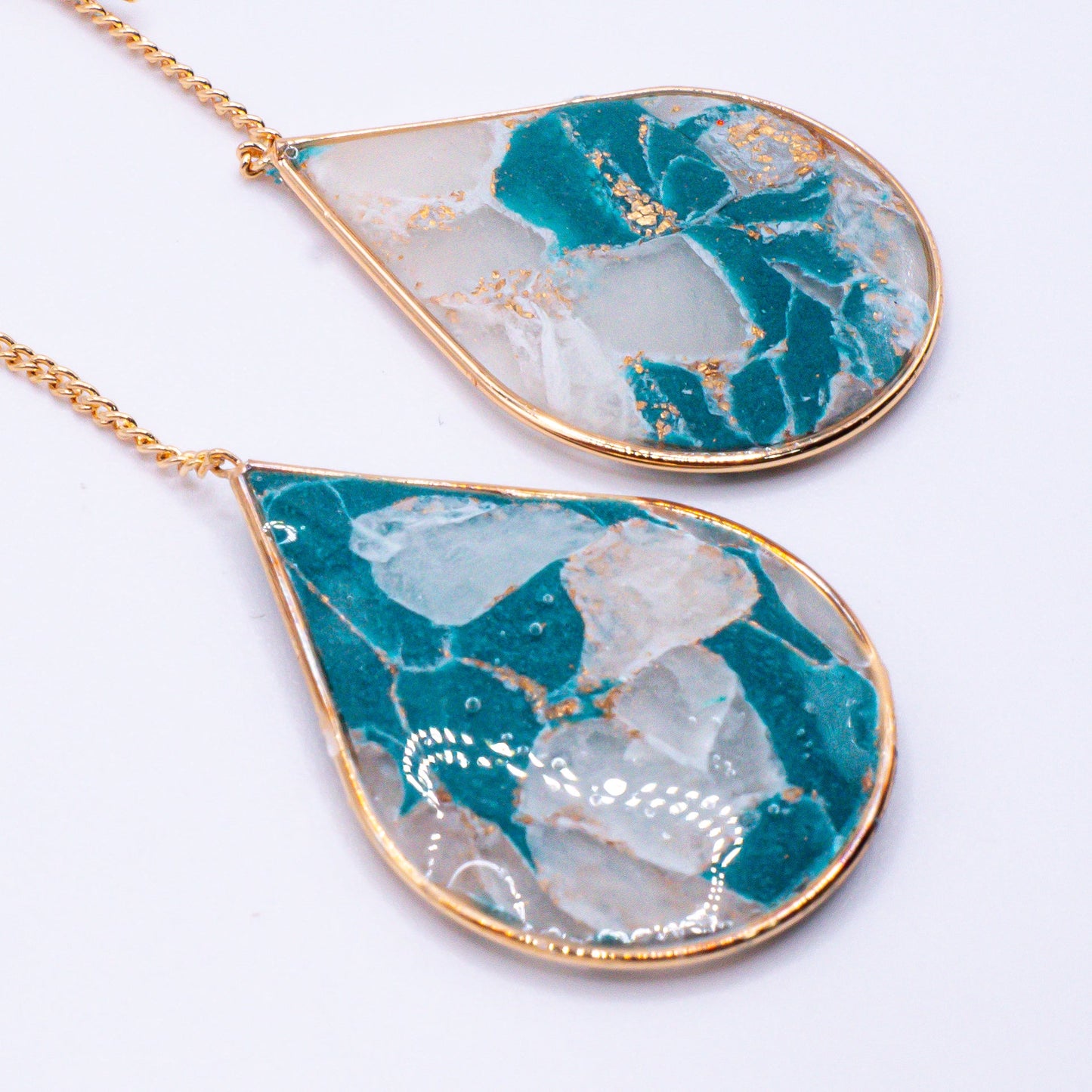Ashley - Teal Marble Gold Threaders