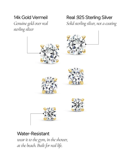 Sterling Silver CZ Stud Earring Set