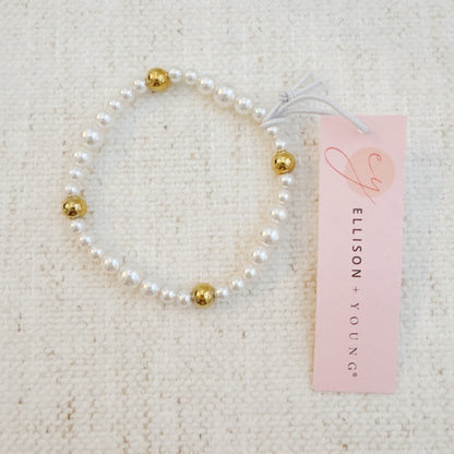 Pearl & Gold Beaded Stretch Bracelet