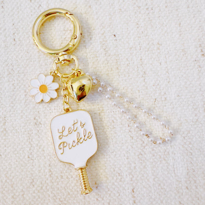 Pickleball Daisy Bag Charm – Sporty Floral Accessory with Paddle and Daisy Charms