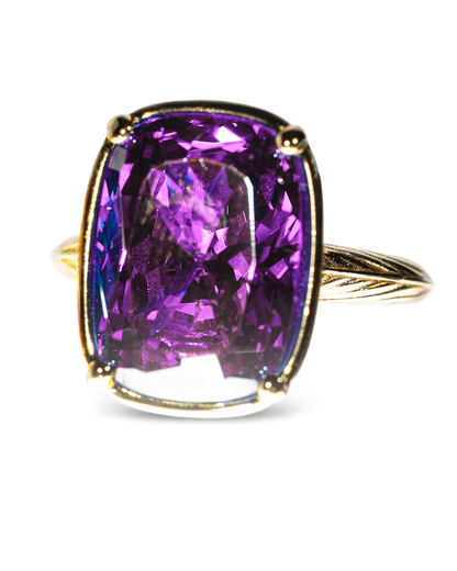 Sterling Silver Elongated Cushion Amethyst CZ Cocktail Ring